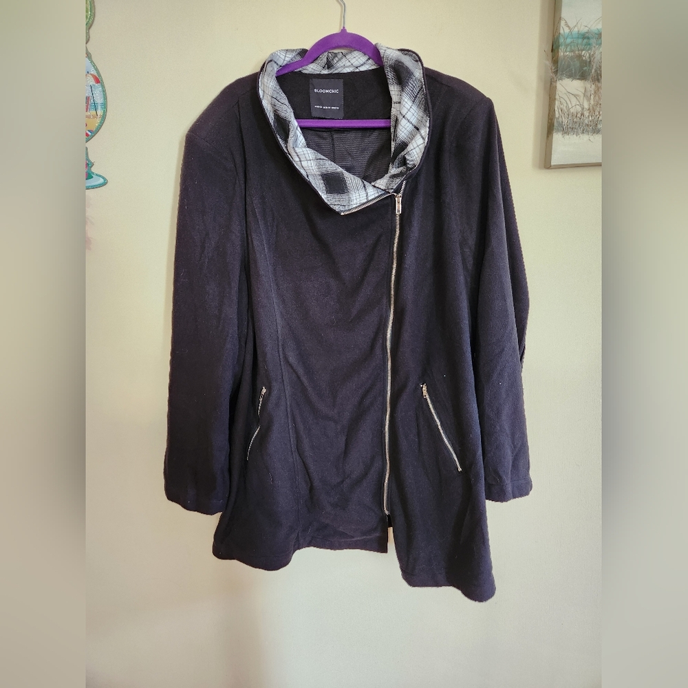 Bloomchic felt jacket womens plus size black plaid design 22/24 3X NWT